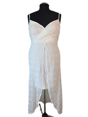 GUESS White High-Low Tulips Hem Midi Dress with Surplice Bodice SKU 1520